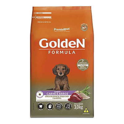 Ração Seca PremieR Pet Golden Formula Carne e Arroz para Cães Filhotes de Raças Pequenas 3kg