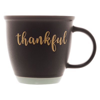 Caneca de Cerâmica Thankful Preto Matt/Azul 350ml