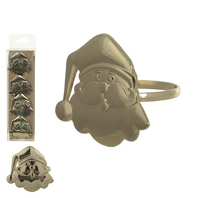 Kit 4 Porta-Guardanapo Natalino Noel PVC (Dourado) 5cm