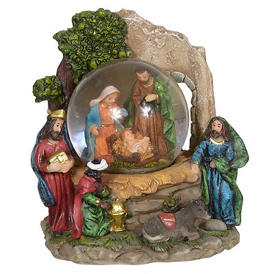 Mini Presépio Sagrada Família c/Globo de Natal (Colorido) 12,2cm