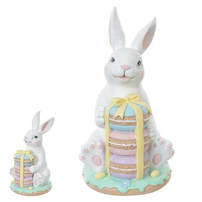 RESINA PASCOA COELHO C/MACARONS (COLORIDO) 28X17X15cm