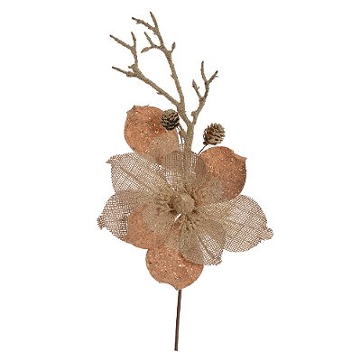 Haste Magnolia Natal Rústico c/ Pinha (Bege) 44cm