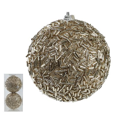Bola Decorada Natal c/2 Und (Dourado) 10cm