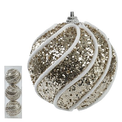 Bola de Natal Decorada Plástico Dourado 8cm C/3 Und