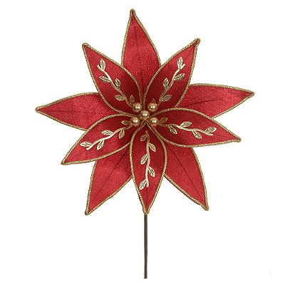 Haste Bico de Papagaio Natal Aveludado Vermelho Dourado 19cm 31d