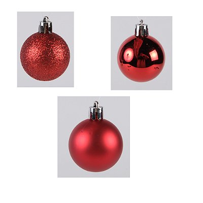 Bola de Natal Tubo Misto c/15 Und (Vermelho) 4cm