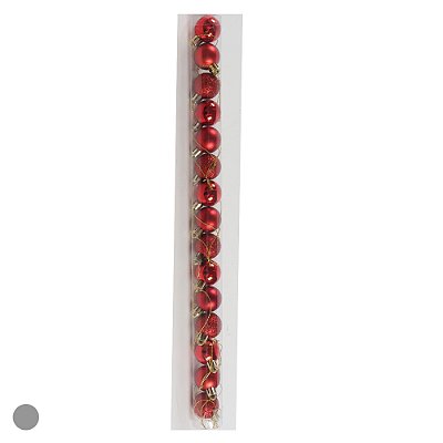 Bola de Natal Tubo Misto Vermelho 3cm C/15 Und