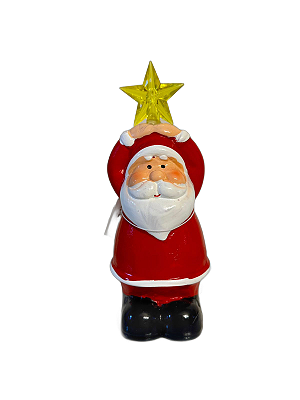 Papai Noel Decorativo Segurando Estrela c/ LED Natal (Vermelho Branco) 14,7cm