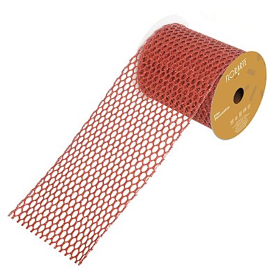 Fita Aramada Tela c/Glitter c/Costura Vermelha 10cm x 9,14m