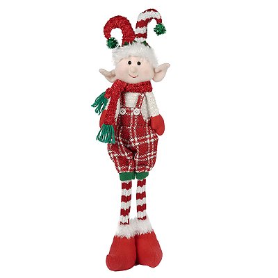 Boneco Elfo Natal em Pé Tecido Vermelho Branco 60cm