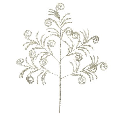 Complemento Natal Folha Samambaia c/ Glitter x5 (Champanhe) 59cm