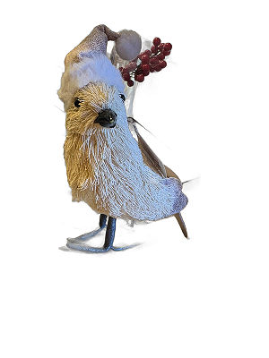 Pássaro Natal c/ Gorro Sisal Rosa 24X11X6cm