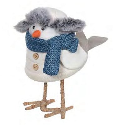 Passaro Inverno c/ Cachecol (Cinza Azul) 17cm