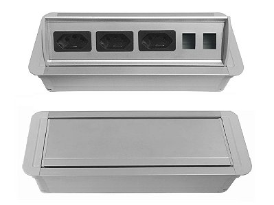 Caixa De Tomada Alumínio SLIM-AW3T Com 3 Tomadas + Posições RJ45