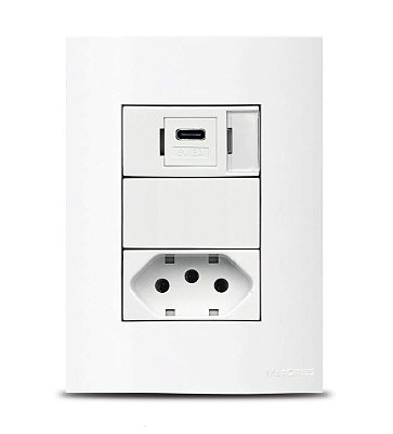 Espelho 4x2 Com Tomada 10A + Carregador USB-C 3A WEG Super Turbo