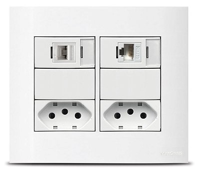 Espelho 4x4 Com 2 Tomada 10A, 1 RJ45 Cat5, 1 RJ11 Telefone - ESM44-M5
