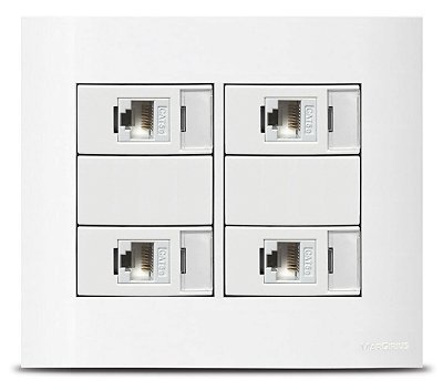 Placa Com Suporte 4x4 Branca 2 Módulos RJ45 Cat5 - ESM44-M6