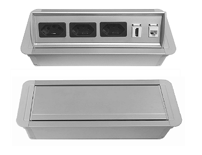 Caixa Tomada Slim Abertura Fecho-Toque  Com HDMI + RJ45 Cat5 -AW3T-M8