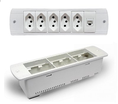 Régua De Tomada Para Embutir Mesa Escritório Com Rede Cat5 - RQM6-M12