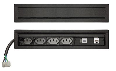 Caixa De Tomada Estilo Regua Aço Com 4 Tomadas 10A, USB-C + Rj45 Cat5