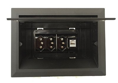 Caixa Painel De Mesa Open Box Com 3 Tomadas 1 RJ45