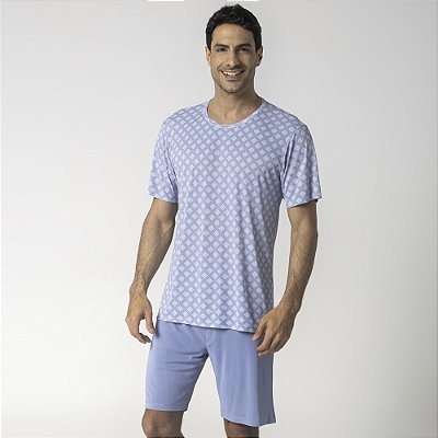 Pijama Masculino Curto Geometric Azul