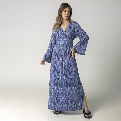 Kaftan Longo Azul Organique com Fenda