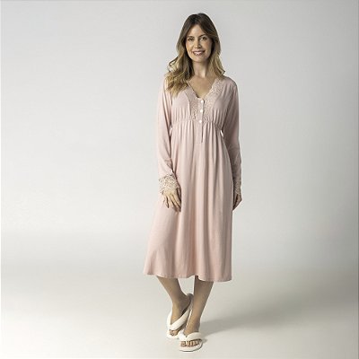Camisão Feminino Longo Gestante Rosa Suave