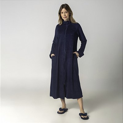 Robe de Zíper Feminino Longo Plush Marinho