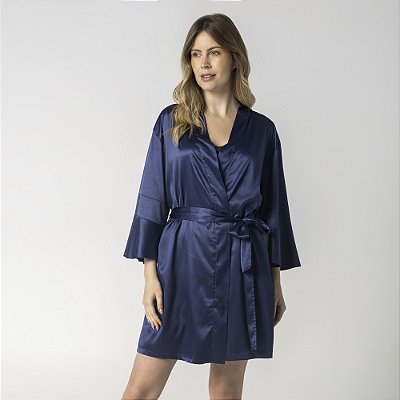 Robe Feminino Curto Cetim Azul Marinho