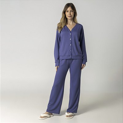 Pijama Feminino Longo Charlotte Aberto Azul