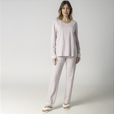 Pijama Feminino Longo Listrado Rosê Merlot