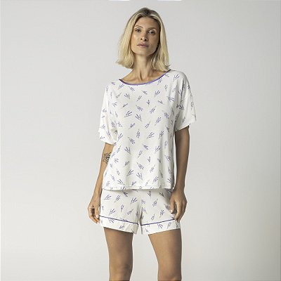 Pijama Feminino Curto Branco Lavanda