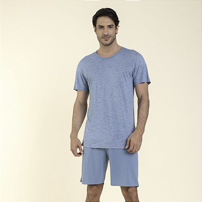Pijama Masculino Curto Visco Listrado Azul