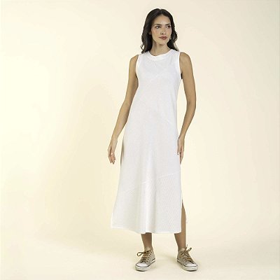 Vestido Midi Piquet Canelado Off White