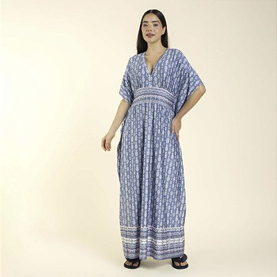 Kaftan Feminino Longo Azul Maruru