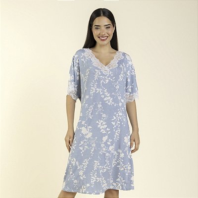 Camisão Feminino Midi Floral Azul Delicate