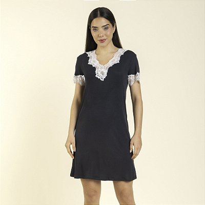 Camisão Feminino Curto Canelado Preto com Renda