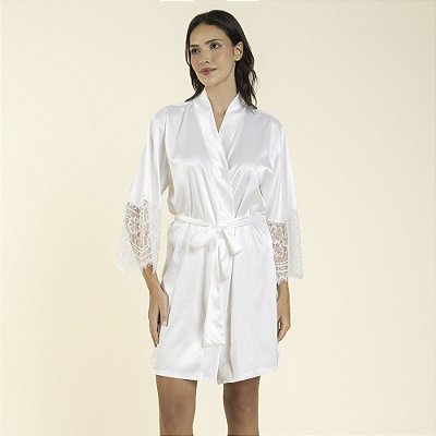 Robe Feminino Curto Cetim Off White Rendado
