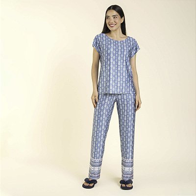 Pijama Feminino Manga Curta Azul Maruru