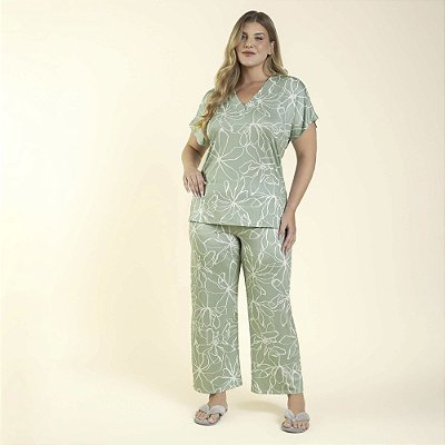 Pijama Feminino Capri Plus Size Filete Green