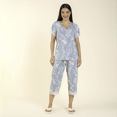 Pijama Feminino Capri Floral Azul Delicate