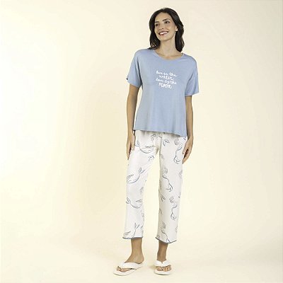 Pijama Feminino Pantacourt Azul Sereia