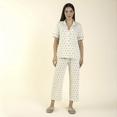 Pijama Feminino Capri Aberto Poá Green