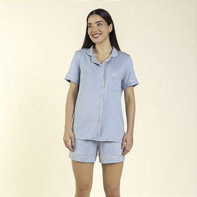 Pijama Feminino Curto Aberto Azul Sereno