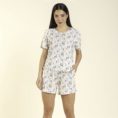 Pijama Feminino Curto Branco Greyhound
