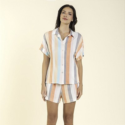Pijama Feminino Curto Aberto Blend Strip