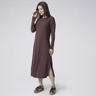 Vestido Midi Canelado Balance Style Bordô