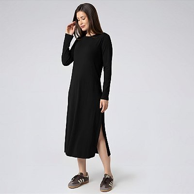 Vestido Midi Canelado Balance Style Preto