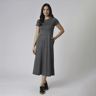 Vestido Midi Balance Style Listrado Cinza